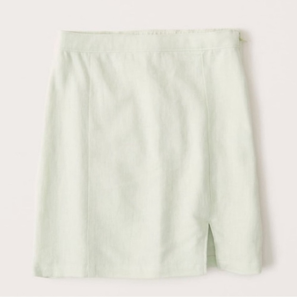 NWT Abercrombie & Fitch Linen Blend High Waist Slit Green A Line Mini Skirt